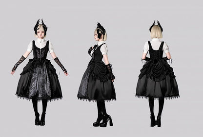Grim Detachable Reaper and Print Bows Black Dress Waist at Scale Gothic with Lolita