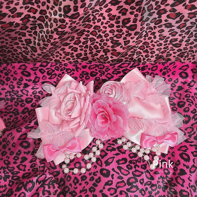 Red Fashion Pink Hime with Y2K Rose Gyaru / Chain Beaded Hair Showa Clip