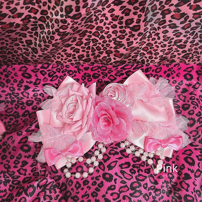 Red Fashion Pink Hime with Y2K Rose Gyaru / Chain Beaded Hair Showa Clip