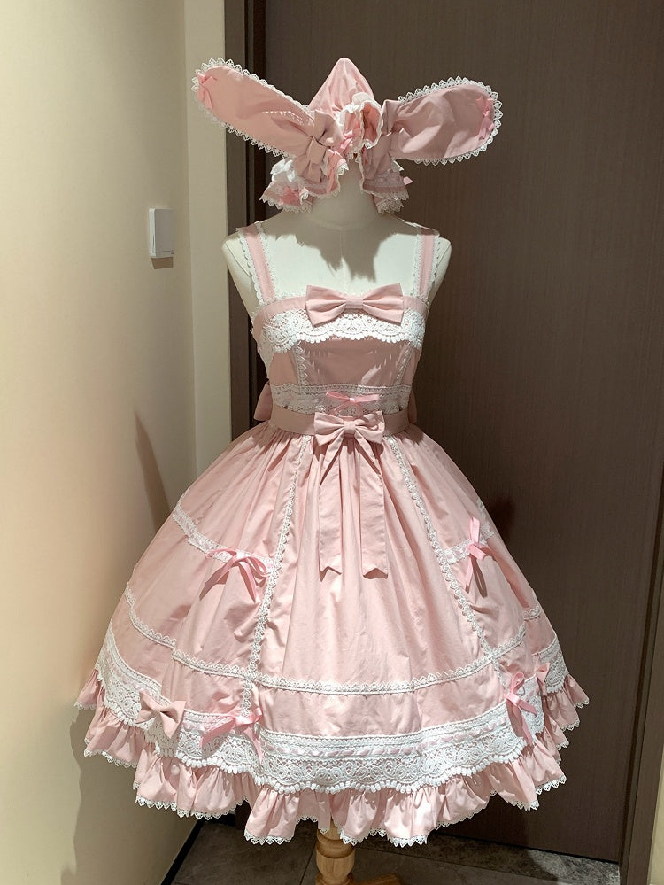 Rock Sweetheart Weiß Lolita Jumper Old Dress School Applikation Baumwolle Rosa und