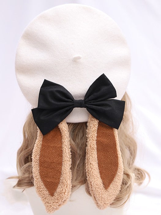 Sweet Bow Options With Bunny Color Coffee 6 Ear Detachable Lolita Beret