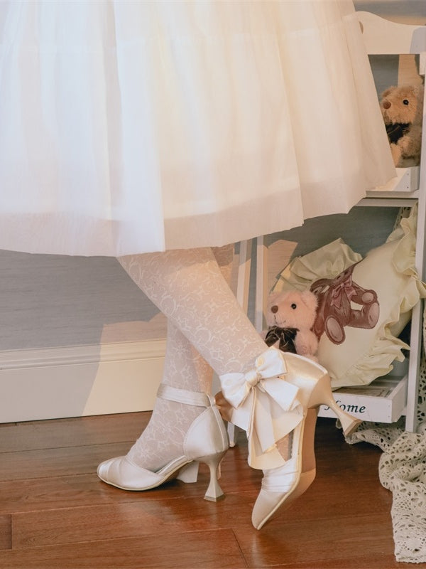 Delicate Champagne Classic Heart-shaped Shoes High-heel Bow Lolita Clasp with