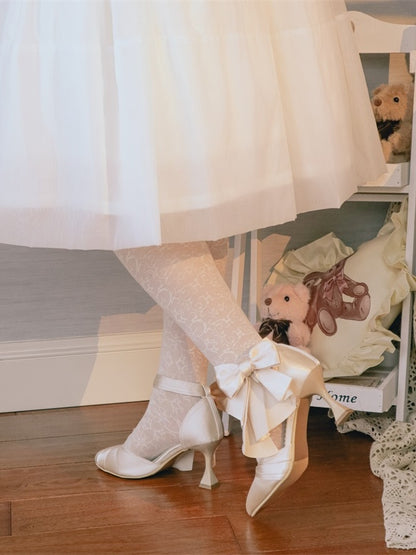 Delicate Champagne Classic Heart-shaped Shoes High-heel Bow Lolita Clasp with