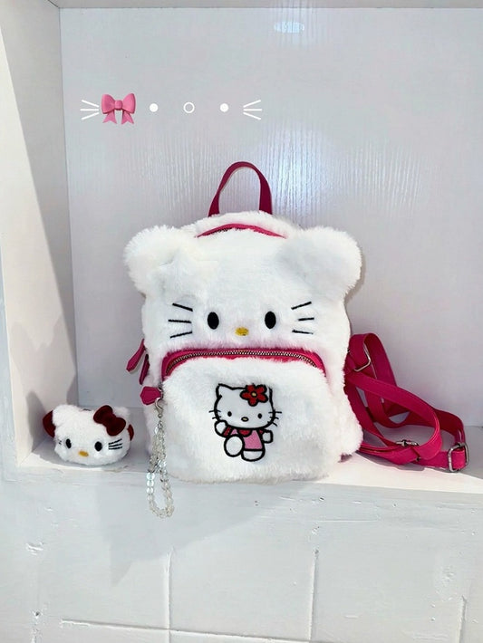 White & Pink Plush Cat Backpack - IVONA boutique
