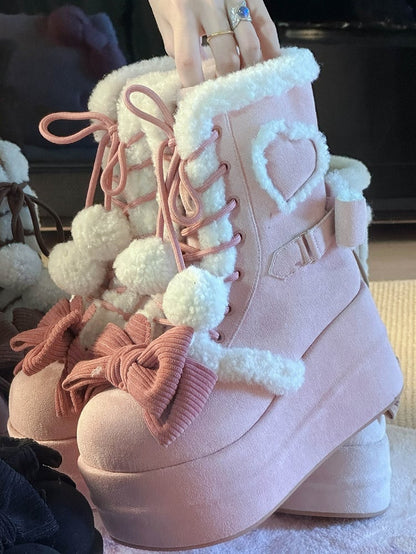 Platform Sweet with Pink Heart Winter Style 6cm/8.5cm Boots