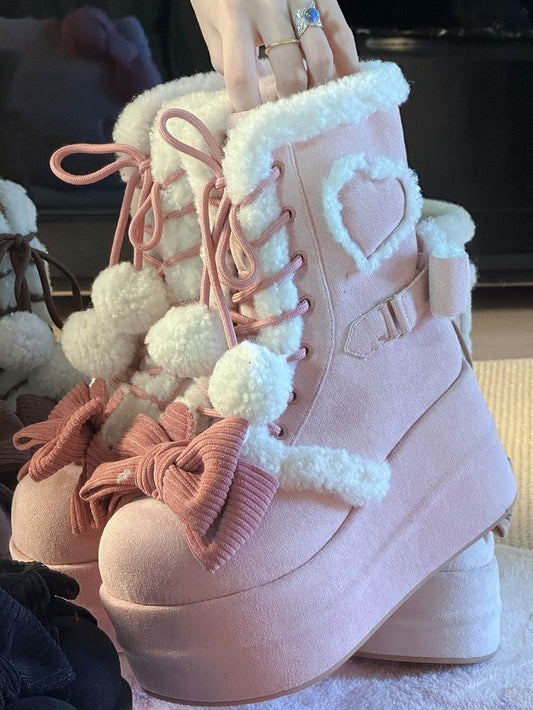 Platform Sweet with Pink Heart Winter Style 6cm/8.5cm Boots