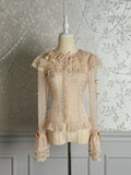 Champagnerbluse mit langen Ärmeln und Schleifen, halbtransparent