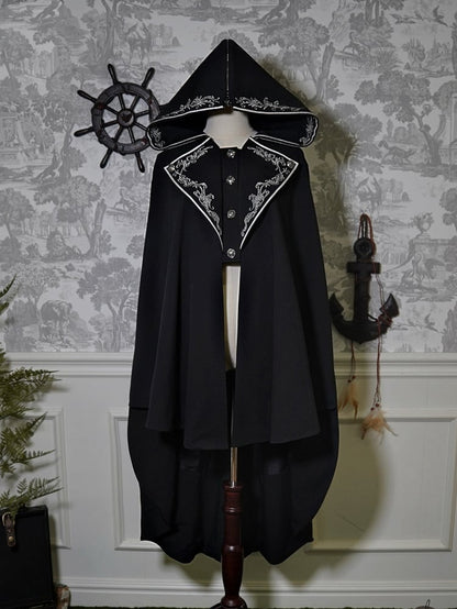 Cloak Zip Hood Embroidery Ouji Black Lolita Detail