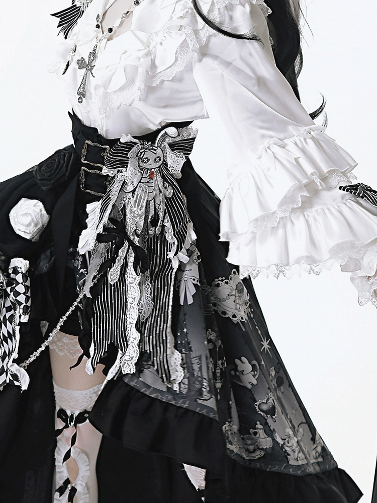 and White Big Black Applique Bow Striped Pattern Bunny Diamond +