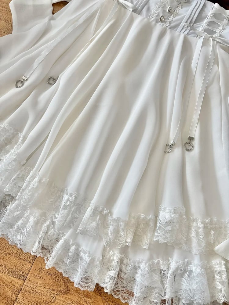 Landmine White Lace Trim High Waist Skirt - YoshiKi