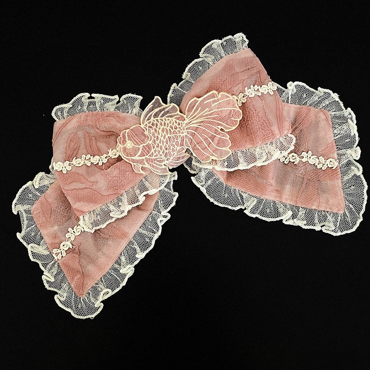 Detail Haircip Goldfish Bow Embroidered Lolita Sweet Pink/Blue/Green with
