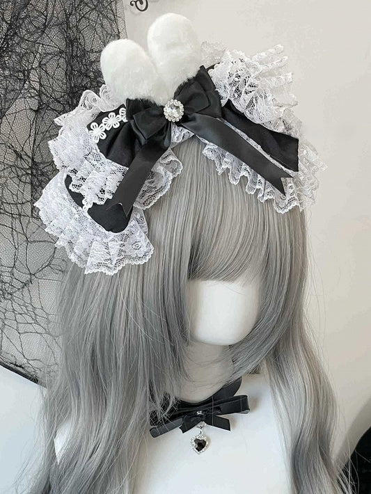 Options Trim Decorated Lace Plush Bowknot 3 Rhinestone Bunny Color Detachable Ear KC