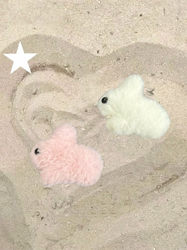 Bunny / White Pink Hairclip Brooch Cute Plush