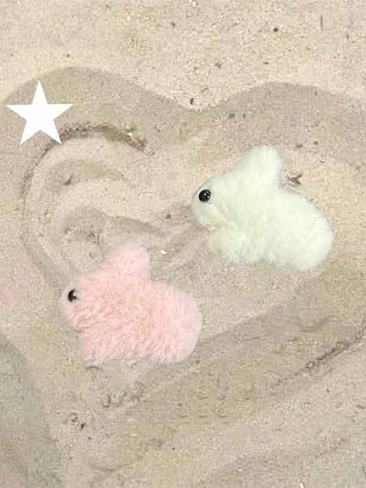 Bunny / White Pink Hairclip Brooch Cute Plush