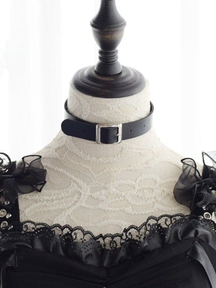 Gothic Black Leather Choker with Metal Buckle - Mr. Cat