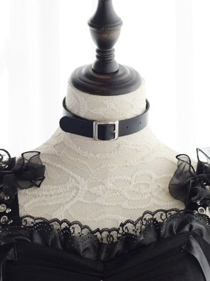 Gothic Black Leather Choker with Metal Buckle - Mr. Cat