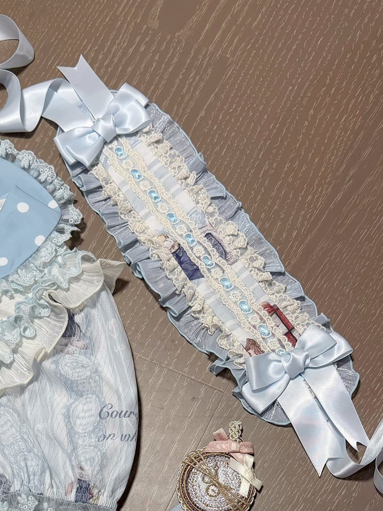 Sweet Lolita Hairband with Blue/Pink Lace and Satin Bows - Forest Fairy Tales