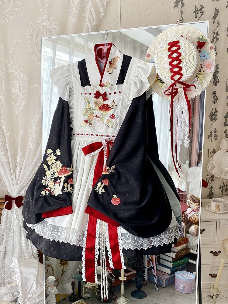 Embroidery Apron Bunny White Sweet and Mushroom