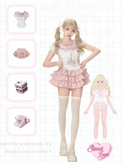 with Pink Hem Ruffle Skirt Charming Tiered