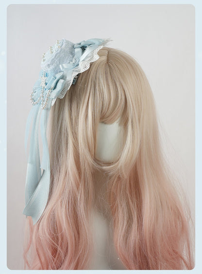 Blue Big Bow Lace Trim Snowflake Mini Hat with Beaded Chain