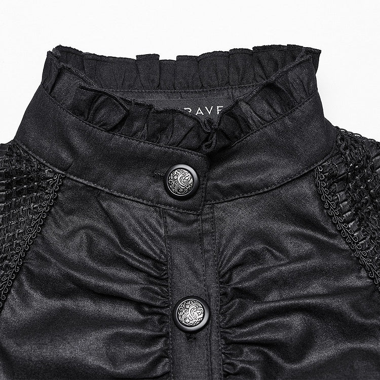 Shirt Goth Lantern Sleeves Black Pleated Visual