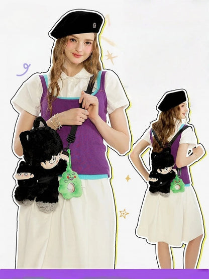 Sets In Optional Plush Crossbody Black Outfit / Kawaii Backpack + 2 Boy Cat