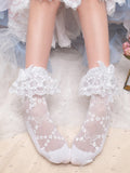 Trim Print White Single-layer Butterfly Socks Sweet Lace Ankle