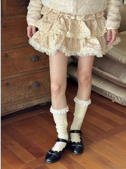 with Cuffs Socks Calf Ribbed Ruffled Lace