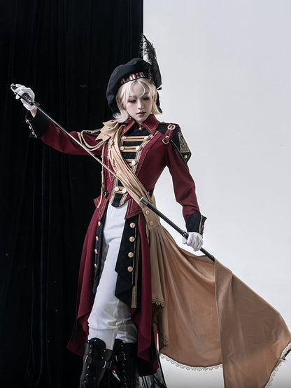 Black & Red Military Coat with Ribbon Set