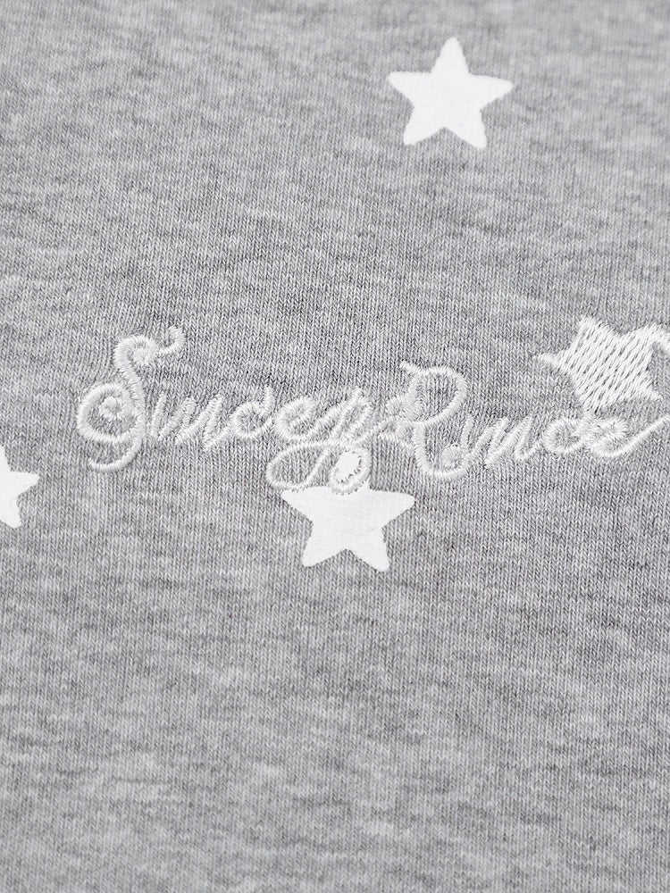 Gray Star Print V-Neck Tee with Wing Back Design - Languid Park