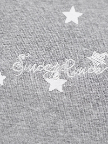 Gray Star Print V-Neck Tee with Wing Back Design - Languid Park