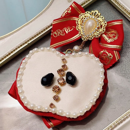 And Decorated Bowknot Apple Brooch Beaded Red/Green Rhinestone Charm