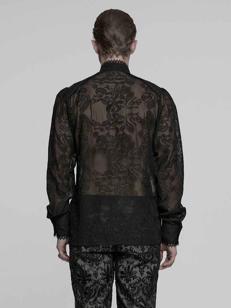 Men's Chiffon Black Shirt Romantic