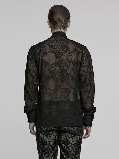 Men's Chiffon Black Shirt Romantic