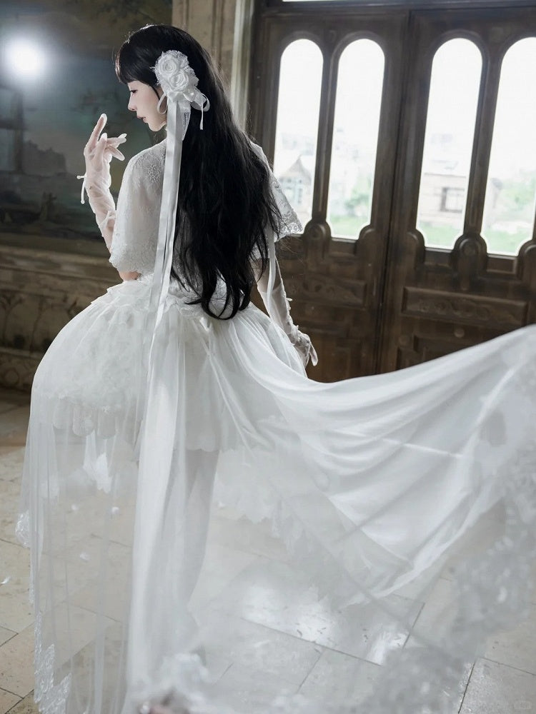 Snow Theme White Loli Dress Set with Cape and Overlay - Airfreeing