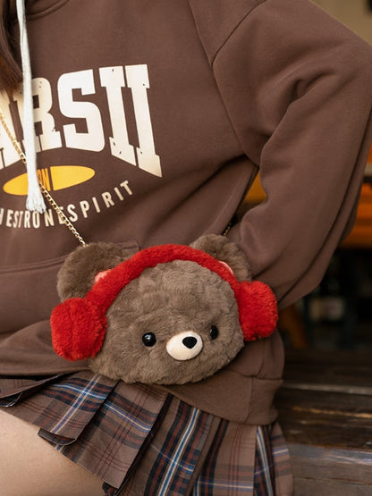 Embroidery Plush Letter Backpack BlueBrown With Bear A Star And Plushie Detachable