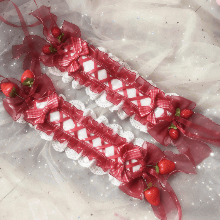 2 Lace Red Plaid Sweet Sizes Lolita White Hairband Strawberry