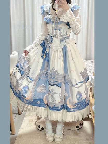 Classic Angel Moon Waist Jumper and Dress Print Skirt Lolita Basque