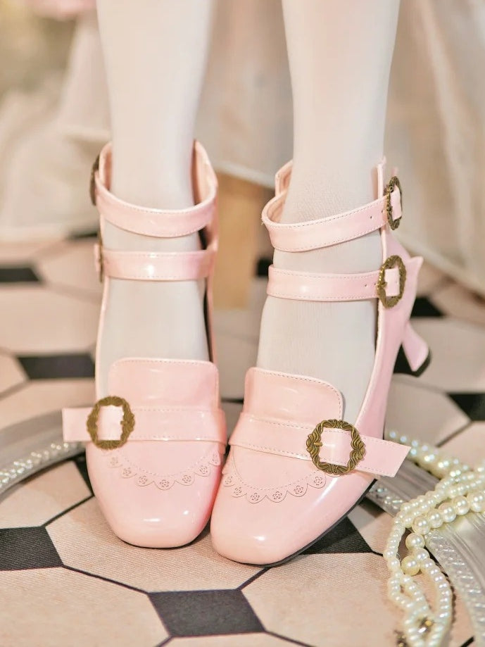 Design Motifs Mary Pink Rose Janes with Elegant Lolita Tri-Buckle