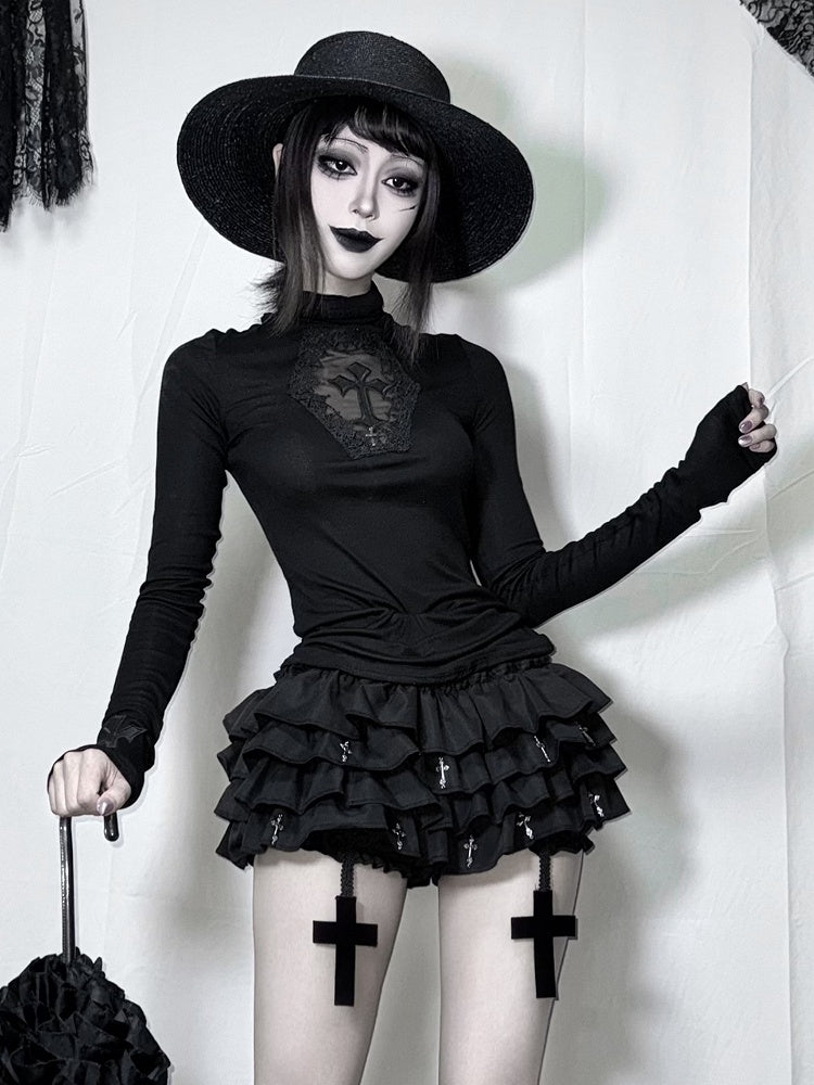 Charms Cross Tiered Built-in Black with Bloomers Mini Skort Gothic