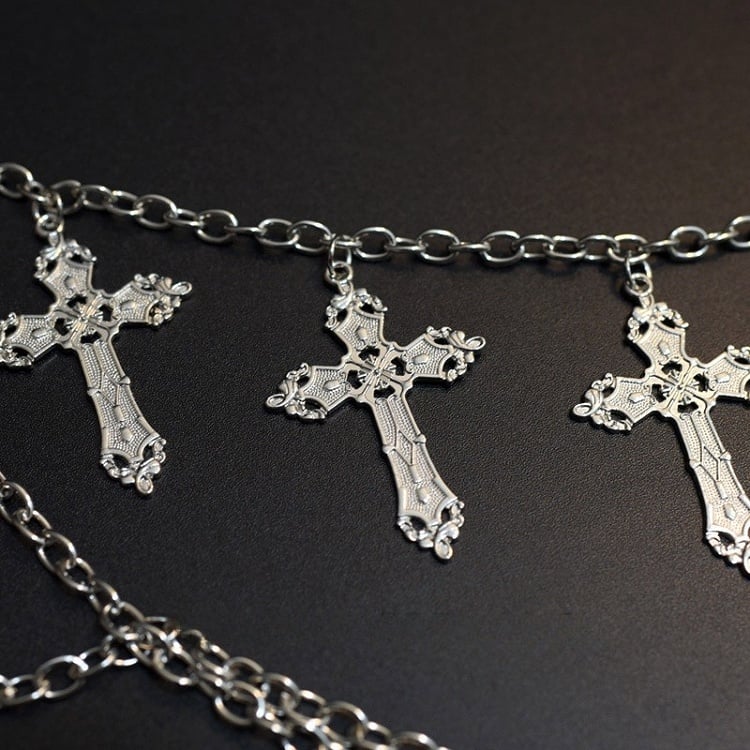 Belt Silver Cross Black Details Chain + Waist Star Charm