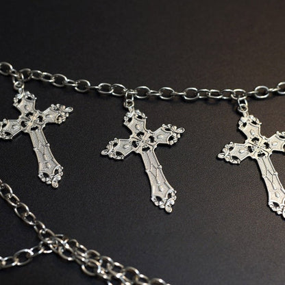 Belt Silver Cross Black Details Chain + Waist Star Charm