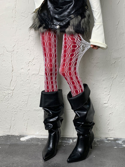 Weiße Y2K-Strumpfhose mit Spitzen-Aushöhlung