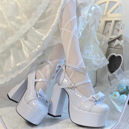PU Top 12cm with Bow at Details Elegant Mary - in Janes Star Blue Heel Lolita Light