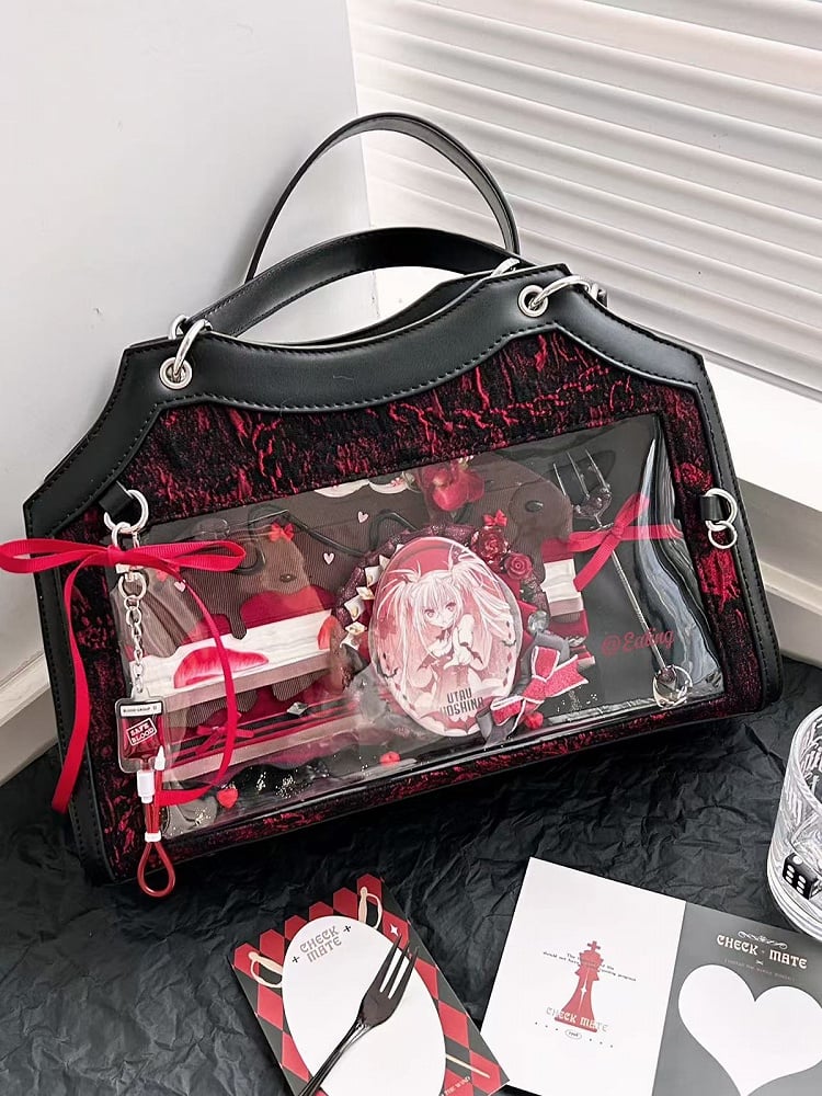 Black & Red Snake Scale PU Ita Shoulder Bag