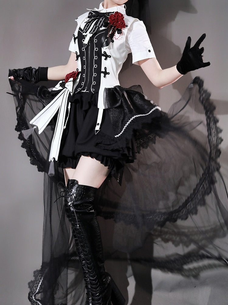 Shirt Lolita with White Buckle Details Ouji Sleeves Short