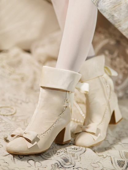 Inner Closure Shaft - Sophisticated Collapsible Top Bow Beige at Lolita Zip Boots with