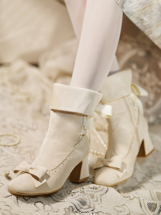 Inner Closure Shaft - Sophisticated Collapsible Top Bow Beige at Lolita Zip Boots with