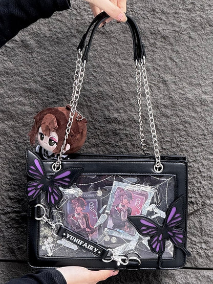 Lila Schmetterling Spinnennetz Detail Kleine Version Schwarze Ita Schultertasche