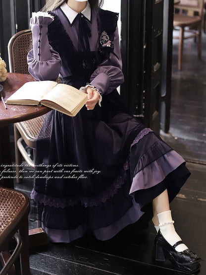 Front with Trim Embroidery Detail and Mesh Apron Dress Purple Lace Black at